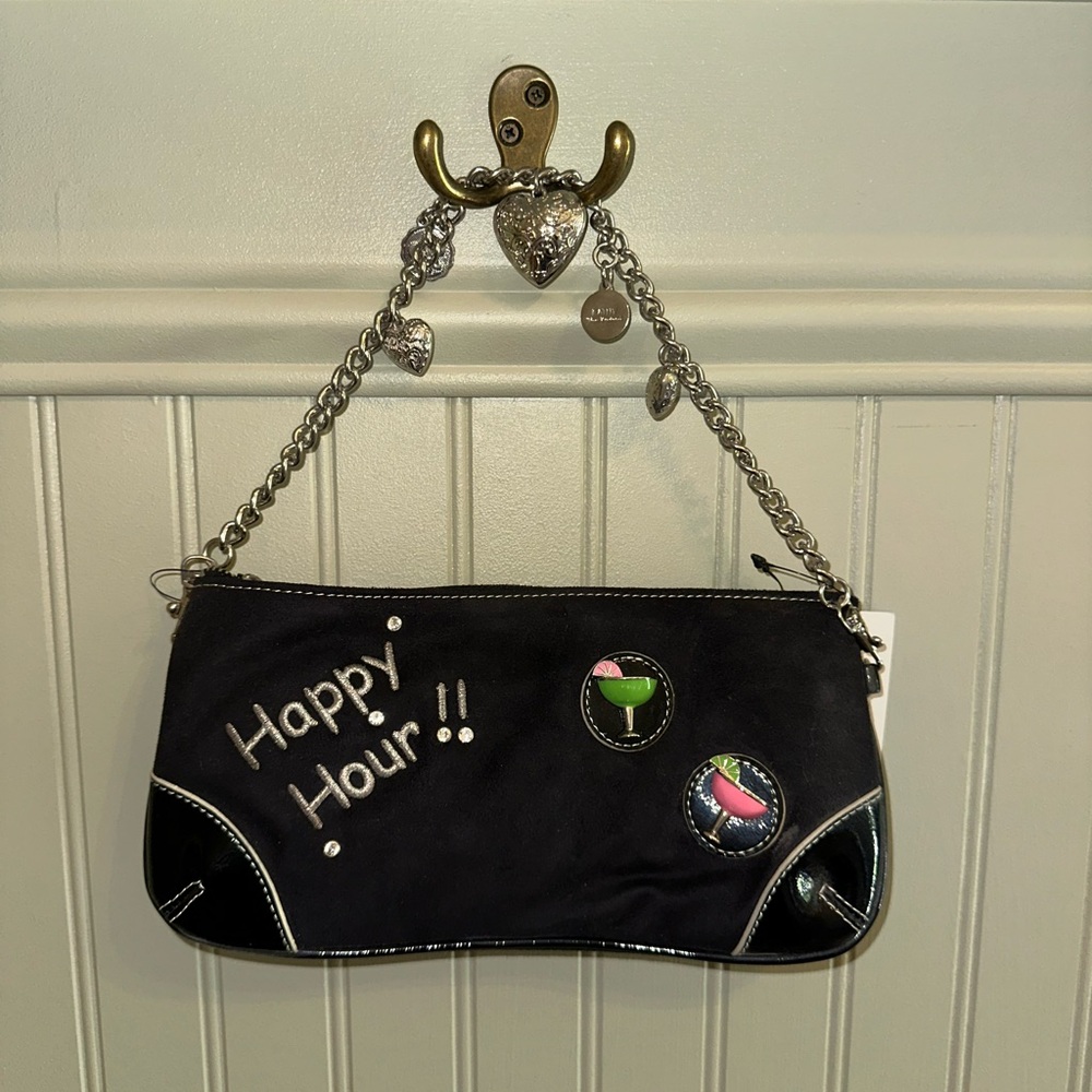 Kathy Van Zeeland Black Clutch with Chain Details